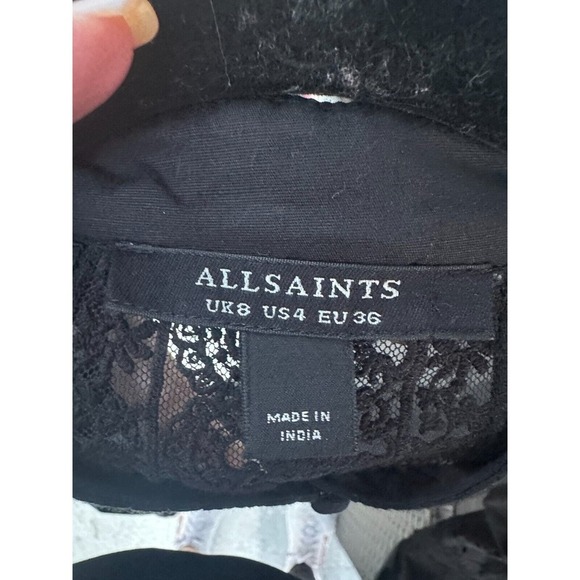 AllSaints Black Prim Broderie Eyelet Ruffled Bubble Sleeves Top Size 4 - Picture 13 of 15